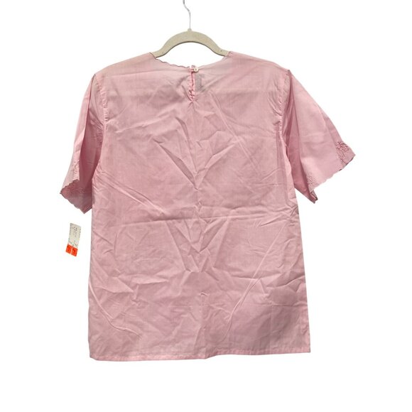 Vintage 80s Mr Witt Short Sleeve Embroidered Top Size 8 Pink Deadstock NEW - Picture 2 of 6
